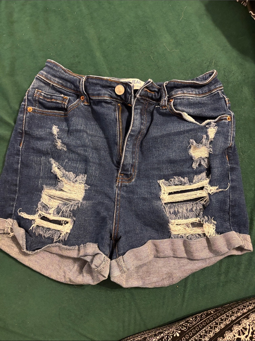 Wax Jean Dark Blue Distressed Roll-Cuff Denim Shorts
